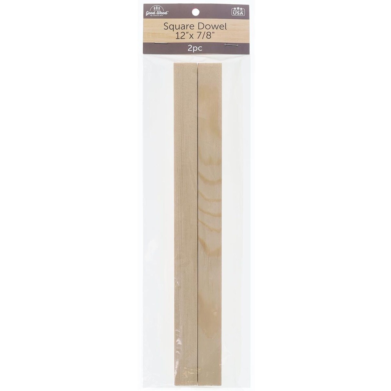 Good Wood By Leisure Arts - Square Dowel, 12"X7/8" Brown 2Pc, Pine Wood, Pine Wood Strips, Sticks, Hobby Wood, Pieces For Crafting, Square Dowels
